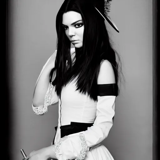 Image similar to kendall jenner in 2 b cosplay victorian maid studio lighting cinematic photoshoot