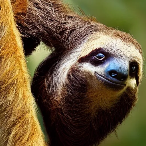 Image similar to happy sloth giraffe hybrid, bold natural colors, national geographic photography, masterpiece, full shot