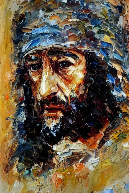 Prompt: highly detailed palette knife oil painting of a historically accurate depiction of the ancient biblical israeli king david, thoughtful, by Peter Lindbergh, impressionistic brush strokes, painterly brushwork