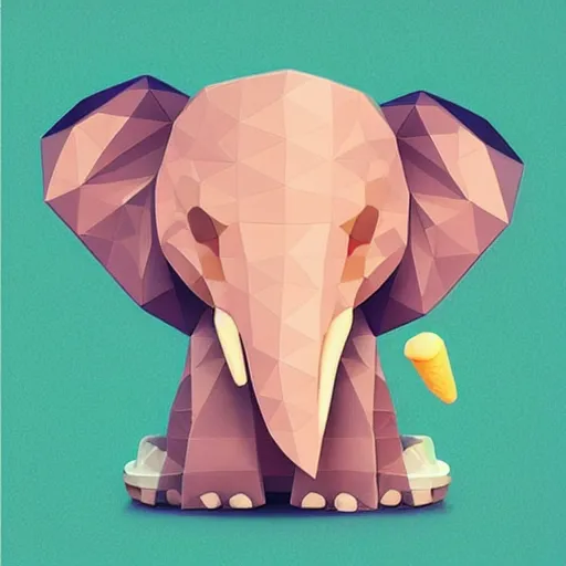 Prompt: a low - poly isometric cute elephant playing with ice - cream, cute art, art for children