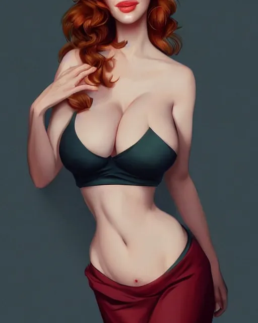 Image similar to a beautiful gina gershon christina hendricks kat dennings dolly parton instagram model, small waist, by wlop and ilya kuvshinov and artgerm,, gorgeous, stunning, alluring, artstation, deviantart, digital art