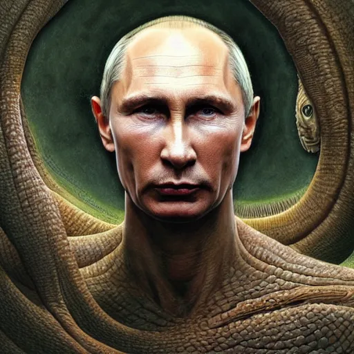 Image similar to vladimir putin, is bald prehistoric snake reptile creature, toothless, horror macabre by donato giancola and greg rutkowski and wayne barlow and zdzisław beksinski, realistic face, digital art