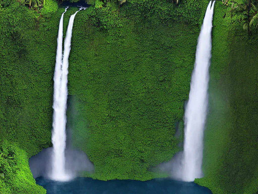 Image similar to akaka falls, maui, view from ground by daniel f. gerhartz and matt stewart, fantasy, photorealistic, octane render, unreal engine, dynamic lighting, perfect, trending on artstation, poster, volumetric lighting, cinematic lighting, hyper realism, high detail, intricate, 4 k, masterpiece