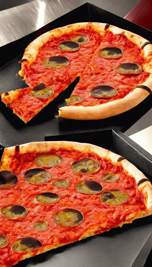 Image similar to the eye of sauron is being used to advertise the new deep dish pizza from little caesars. 4 k, hyperrealistic, surrealcore, high detail