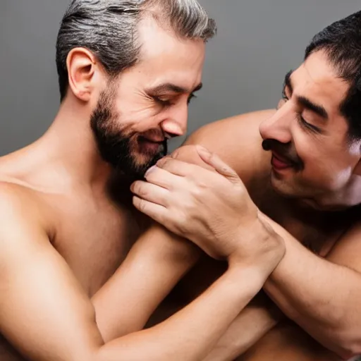 Image similar to man getting his armpits tickled by another man