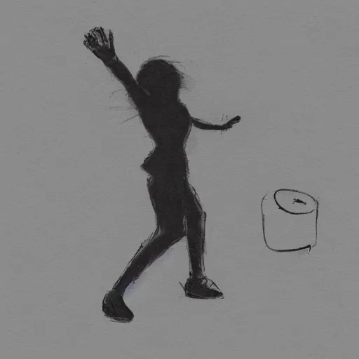 Prompt: rough sketch outline of a woman throwing a rock, facing right, three quarter view