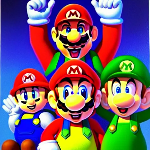 Image similar to super mario family portrait, oil painting, highly detailed