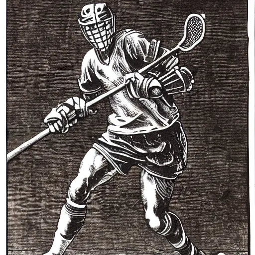 Image similar to lacrosse player, highly detailed, 8k, intricate, Albrecht Durer style