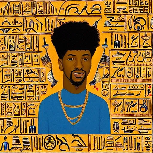 Image similar to “ never seen before hieroglyphics portrait of 2 1 savage, ultra 4 k resolution, recruiting for durag activities ”