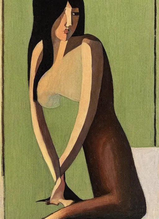 Image similar to a painted portrait of a modern women, art by felice casorati, aesthetically pleasing and harmonious natural colors, expressionism, natural light, fine day, portrait