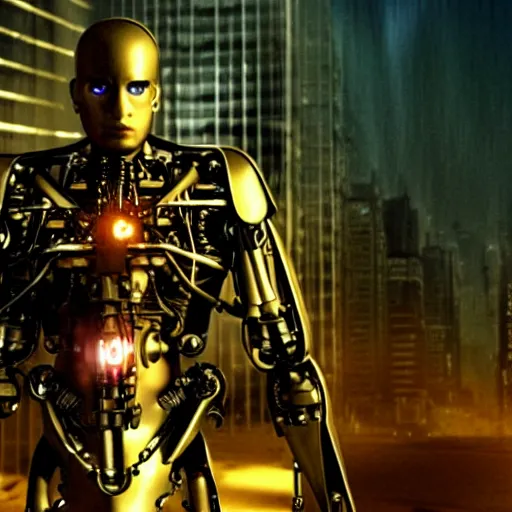 Image similar to movie still of a cool cyborg, cinematic composition, cinematic light, by sam raimi