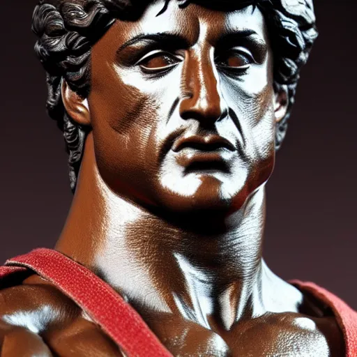 Image similar to museum stallone rambo prince statue monument made from porcelain brush face hand painted with iron red dragons full - length very very detailed intricate symmetrical well proportioned balanced