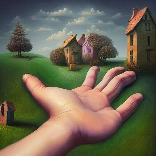 Prompt: recursive, painting hand, gediminas pranckevicius