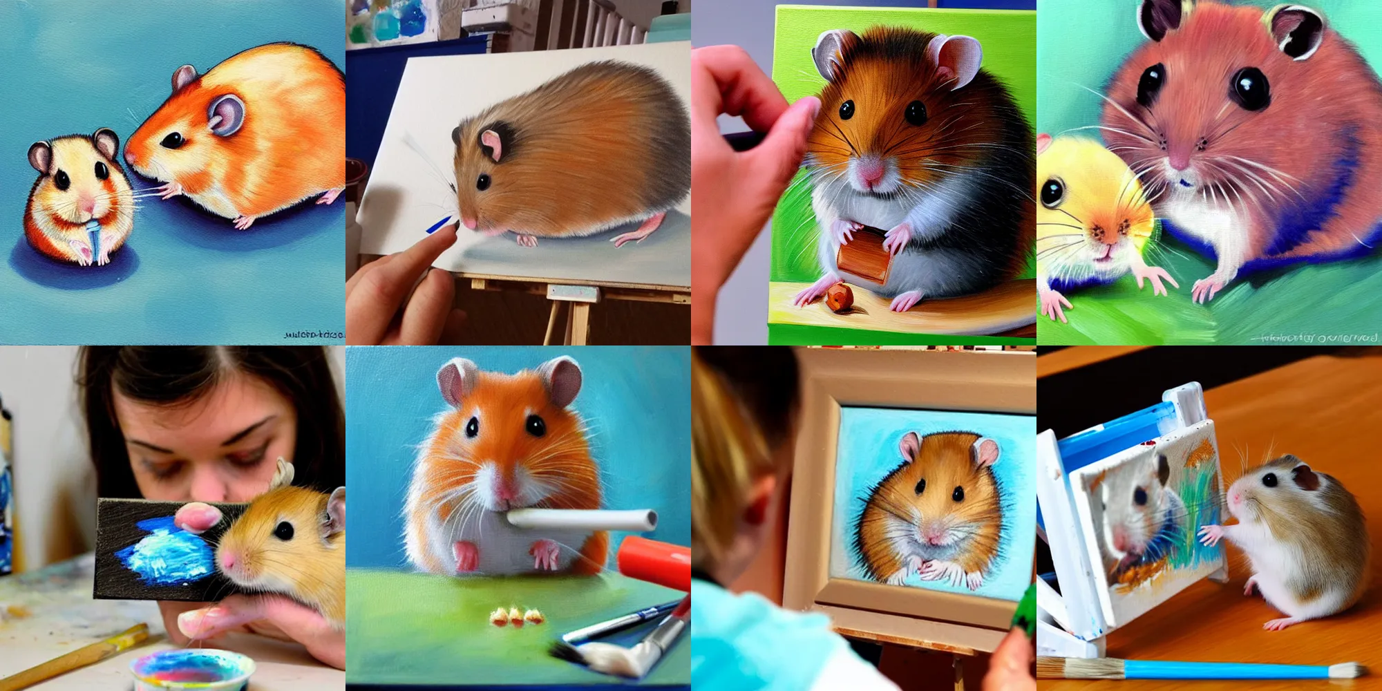 Prompt: a hamster, painting a hamster, painting a hamster