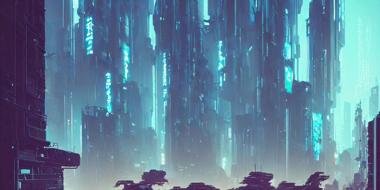 Image similar to cyberpunk synth, hyper - realistic detailed cyberpunk cityscape, by atey ghailan, by greg rutkowski, by greg tocchini, by james gilleard, by joe fenton, by kaethe butcher, dynamic lighting, gradient light blue, brown, blonde cream and white color scheme, grunge aesthetic