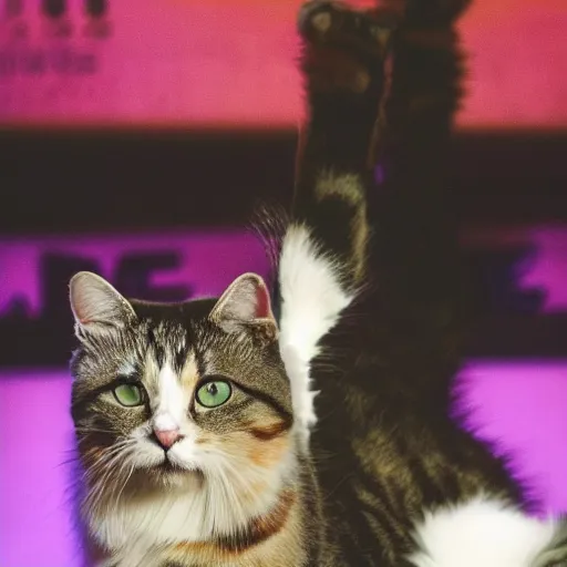 Image similar to photograoh of cat ainging on the stage