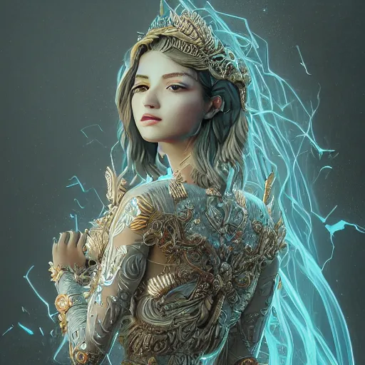 Prompt: princess, godly, beautiful, intricate, hyper detailed, octane, 4 k, fire