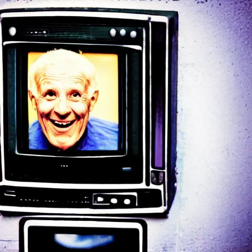 Image similar to a smiling old man on an old tv screen