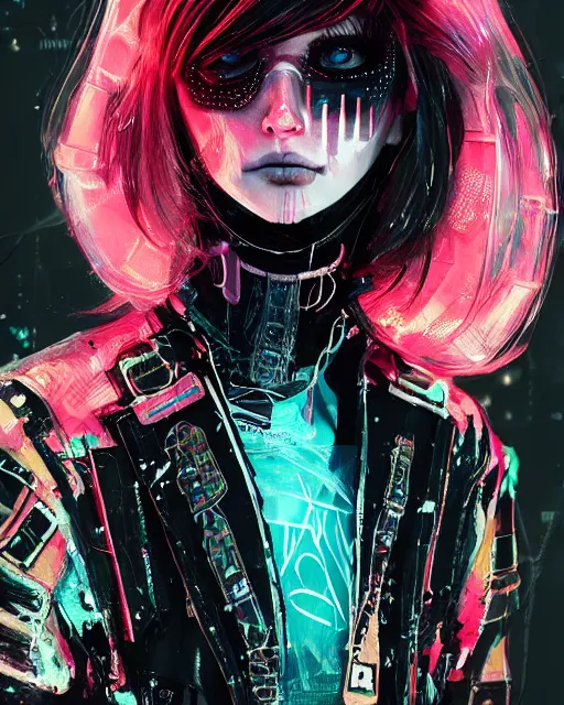 Prompt: detailed portrait Punk Girl cyberpunk futuristic ((neon)) Reflective puffy sheen film jacket, decorated with traditional japanese ornaments by ismail inceoglu dragan bibin hans thoma greg rutkowski Alexandros Pyromallis Nekro Rene Margitte illustrated Perfect face, fine details, realistic shaded, fine-face, pretty face