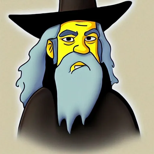 Image similar to gandalf portrait, simpsons cartoon style.