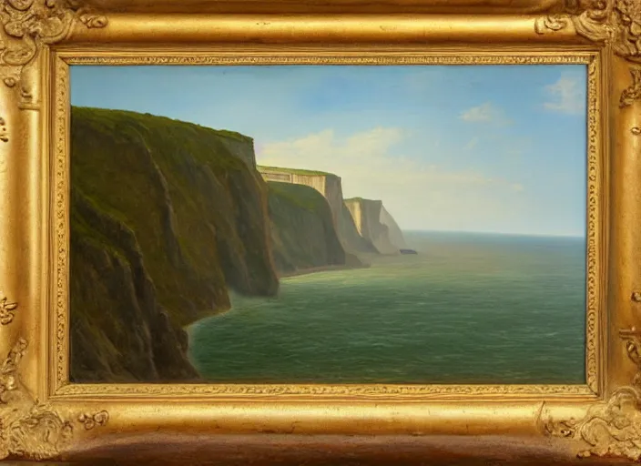 Image similar to cliffs of dover, uk in the style of hudson river school of art, oil on canvas