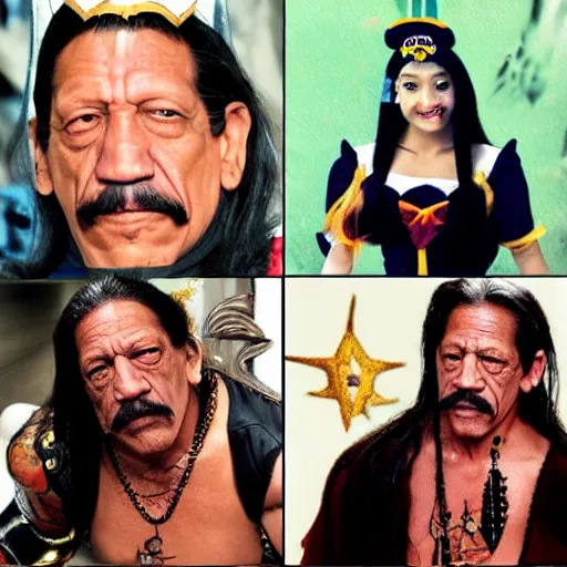 Prompt: danny trejo as a magical sailor moon girl