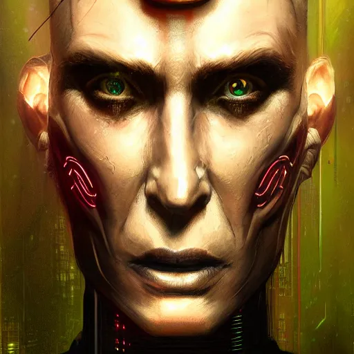 Image similar to realistic portrait of shodan from system shock 2, sentient hyper - optimized data access network, cyberpunk, painted by greg rutkowski, painted by stanley artgerm, painted by igor kieryluk, digital art, promotional art, trending on artstation