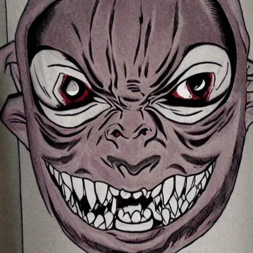 Prompt: a horrifying oni mask drawn by junji ito, scary, demonic