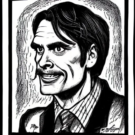 Image similar to a portrait of Jim Carey drawn by Robert Crumb