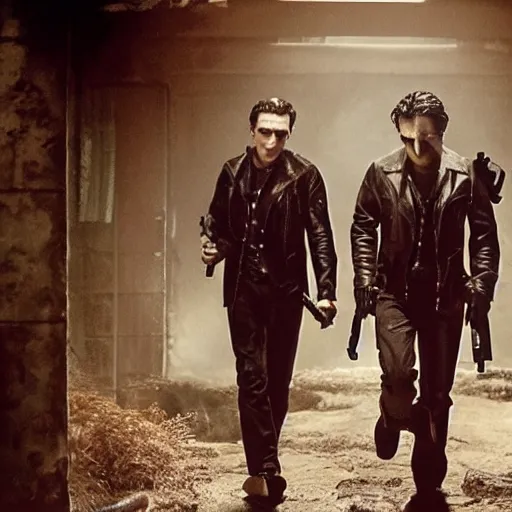 Image similar to Still from Vampires Holding Guns, high budget production, best selling box office blockbuster