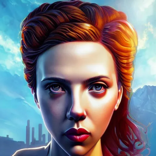 Prompt: Lofi Lovecraft Lovecraftian BioPunk scarlett johansson portrait Pixar style by Tristan Eaton Stanley Artgerm and Tom Bagshaw