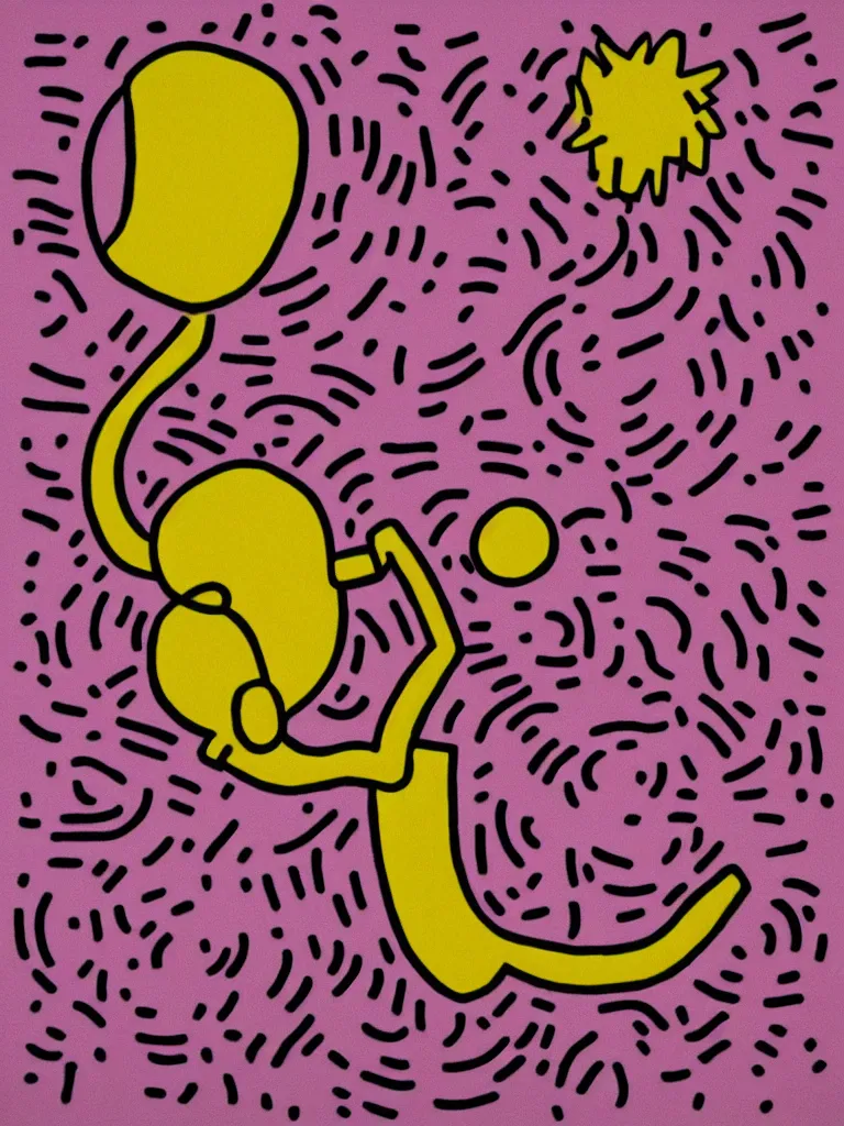 Prompt: minimal!! acorn that turns into a tree in the shape of a treble clef, a big rip down the middle, splashes of color, inspirational and powerful, clear high resolution acorn and tree, keith haring