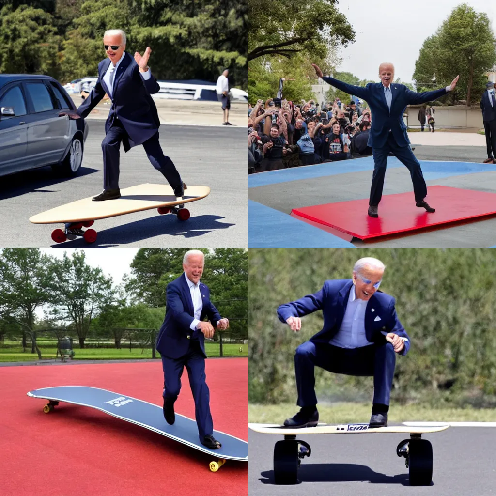 Prompt: joe biden skateboarding, largest ramp