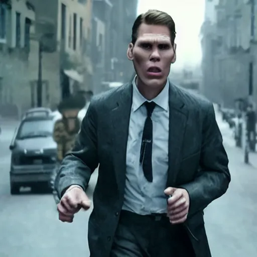 Prompt: Live Action Still of Jerma985 in A Hard Day's Night (Film), real life, hyperrealistic, ultra realistic, realistic, highly detailed, epic, HD quality, 8k resolution, body and headshot, film still