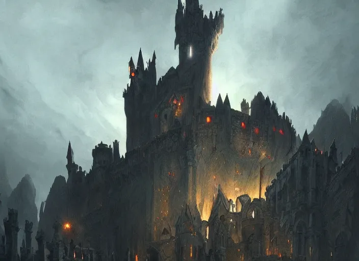 Image similar to The Castle of a Vampire, night, gargoyles, a fantasy digital painting by Greg Rutkowski and James Gurney, trending on Artstation, highly detailed
