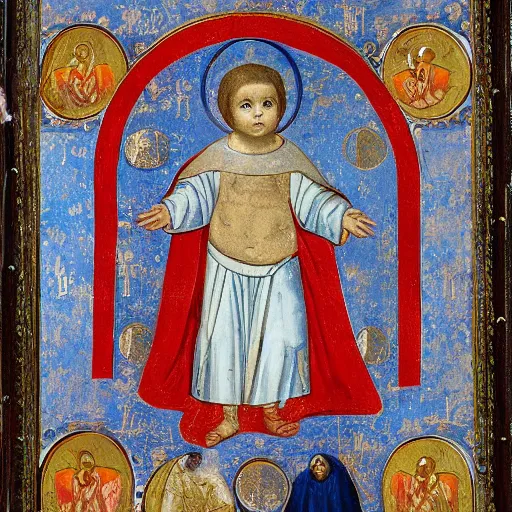 Prompt: a baby seal saint, wearing ornate robes, Byzantine painting