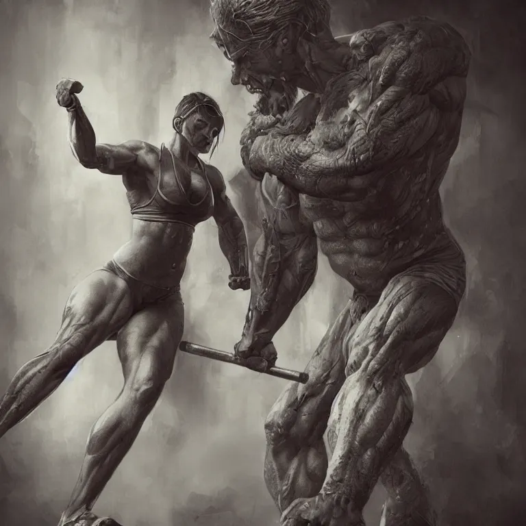 Image similar to weight lifter, 3 d render, dark art, highly detailed, intricate, artgerm, greg rutkowski