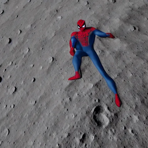 Image similar to spiderman walking on the moon