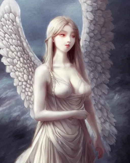 Prompt: an infinitely detailed portrait of a frail and pale female peace angel elegantly. fully - clothed full - body, beautiful! scenery art!! coherent! by wlop & murata, victorian color palette, artstation / pixiv!! highly elegantly armored angel portrait full - body, dreamy art