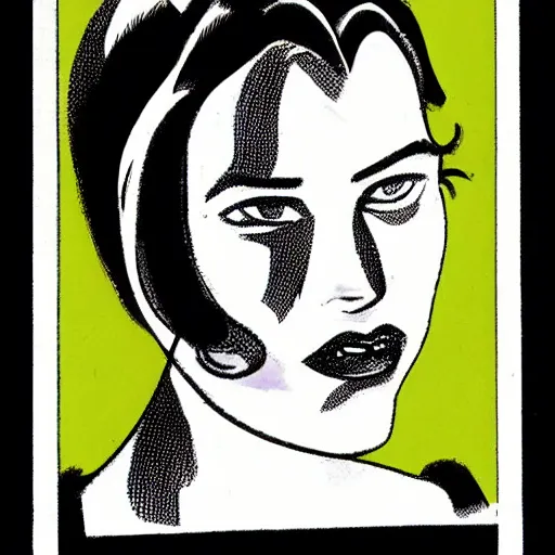 Image similar to a female character drawn by david mazzucchelli, cmyk portrait