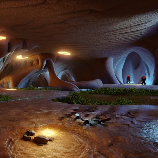 Image similar to : afrofutureustic caverns luxury architectural plans hyper - realistic, detailed, render by c 4 d octane, unreal engine, 8 k 3 d render ray traceing