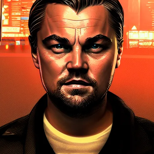 Prompt: leonardo dicaprio portrait, Cyberpunk 2077, cyberpsycho, photorealistic, ultra detailed, neon, octane, bokeh, cyber, cyberpunk city, feature, scars, cyberface, 8k