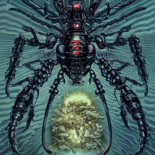 Image similar to dark robotic wasp, by yoichi hatakenaka, masamune shirow, josan gonzales and dan mumford, ayami kojima, takato yamamoto, barclay shaw, karol bak