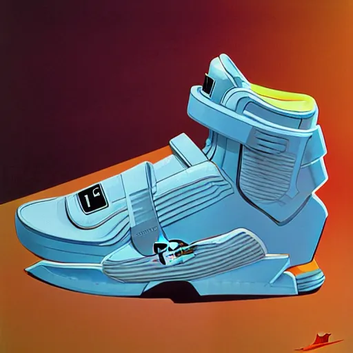 Image similar to retro futuristic Nike Air Mag sneakers by syd mead