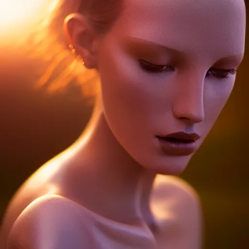 Image similar to photographic portrait of a stunningly beautiful female showroom dummy, in soft dreamy light at sunset, god rays, contemporary fashion shoot, by edward robert hughes, annie leibovitz and steve mccurry, david lazar, jimmy nelsson, breathtaking, 8 k resolution, extremely detailed, establishing shot, artistic, hyperrealistic, perfect face, octane render