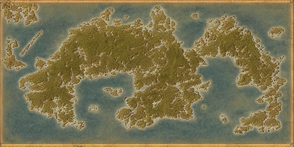 Image similar to a fantasy map of a large archipelago, 8 k