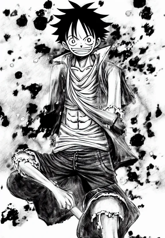 One-piece Luffy realistic drawing by Subaru_sama