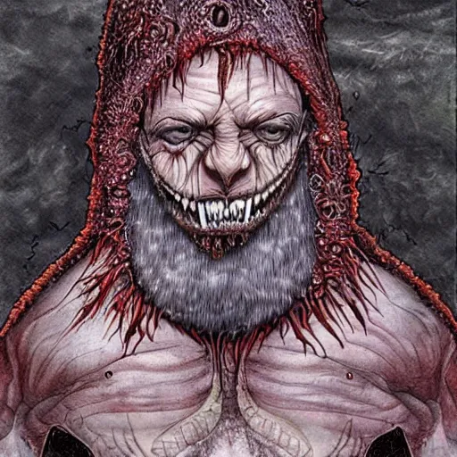 Image similar to ramzan kadyrov became bloody ugly lovecraftian degenerate abomination, photo - realistic, color image, 2 k, highly detailed, bodyhorror, occult art