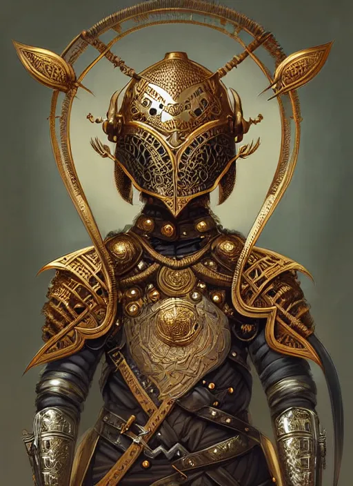 Image similar to symmetry!! portrait of a rat warrior wearing detailed ornate armor and helmet, intricate, elegant, highly detailed, my rendition, digital painting, behance, concept art, smooth, sharp focus, illustration, art by artgerm and greg rutkowski and alphonse mucha and huang guangjian and gil elvgren and sachin teng