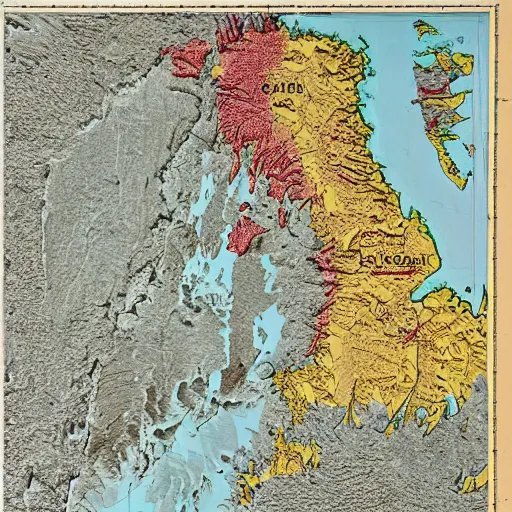 Prompt: geological map of sweden, in relief